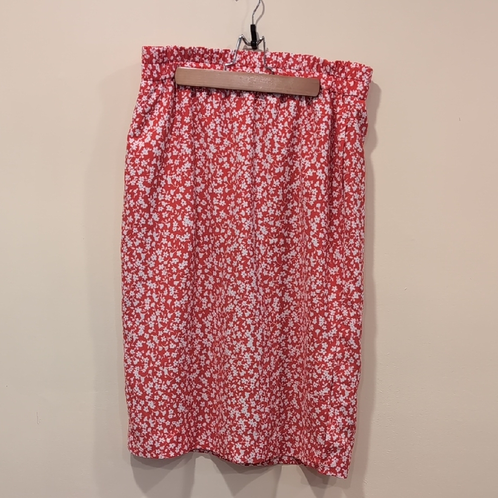 J. Crew Red and White Ruched Pencil Skirt